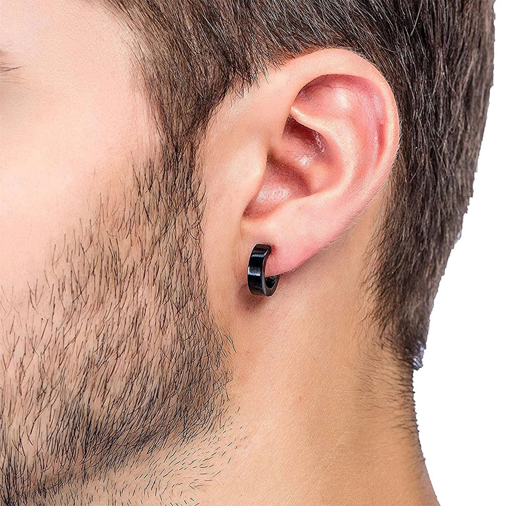 10 Pairs of fashionable men's round zircon asymmetric leaf stainless steel magnet earring set without ear holes Set ﻿