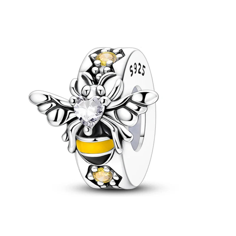 100% 925 Sterling Silver Rainbow Zircon Colorful Butterfly Dragon Shaped Silicone Stopper Charms Beads Fit DIY Bracelets Jewelry