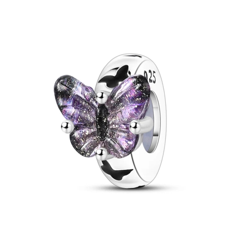 100% 925 Sterling Silver Rainbow Zircon Colorful Butterfly Dragon Shaped Silicone Stopper Charms Beads Fit DIY Bracelets Jewelry