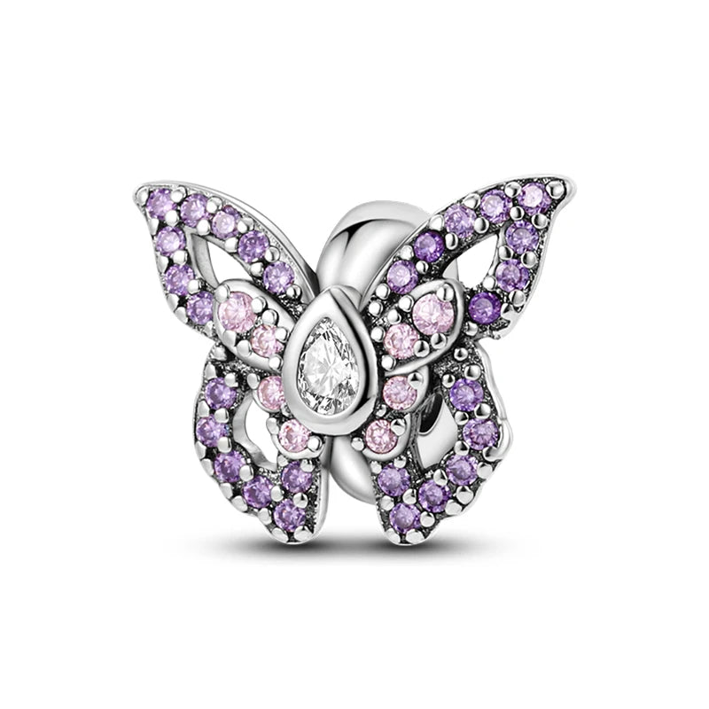 100% 925 Sterling Silver Rainbow Zircon Colorful Butterfly Dragon Shaped Silicone Stopper Charms Beads Fit DIY Bracelets Jewelry