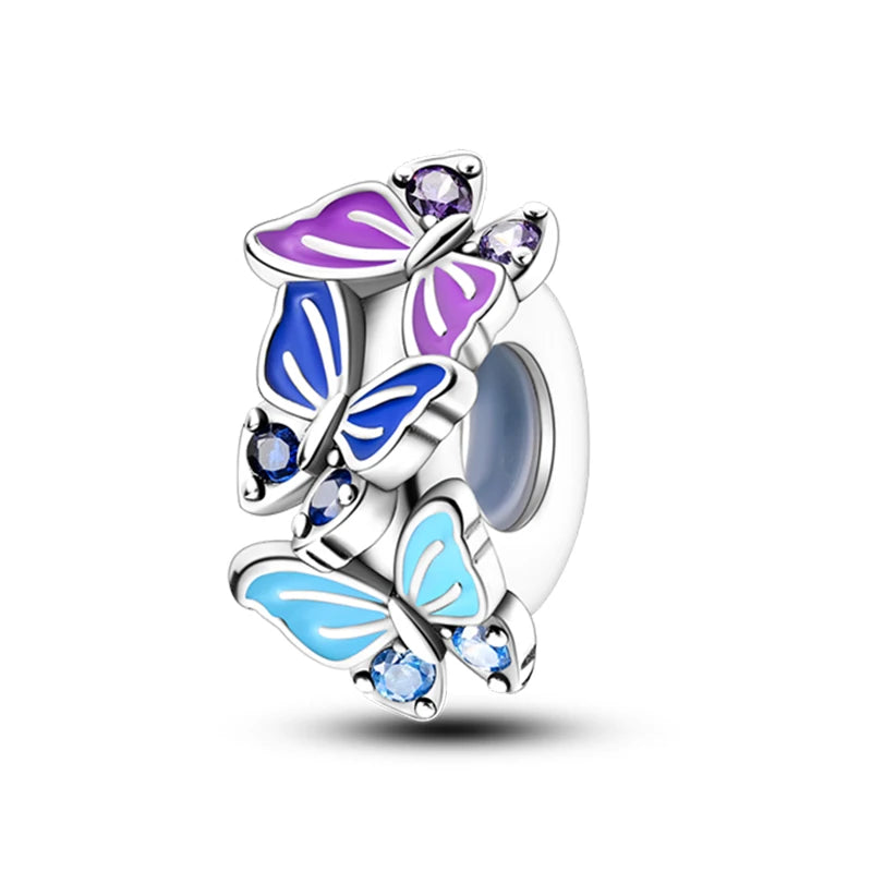 100% 925 Sterling Silver Rainbow Zircon Colorful Butterfly Dragon Shaped Silicone Stopper Charms Beads Fit DIY Bracelets Jewelry