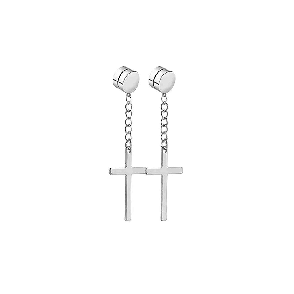 10 Pairs of fashionable men's round zircon asymmetric leaf stainless steel magnet earring set without ear holes Set ﻿