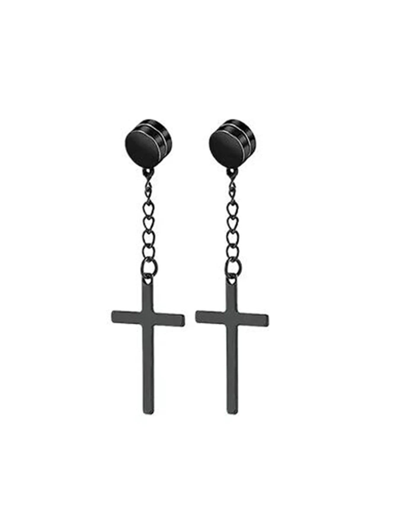 10 Pairs of fashionable men's round zircon asymmetric leaf stainless steel magnet earring set without ear holes Set ﻿